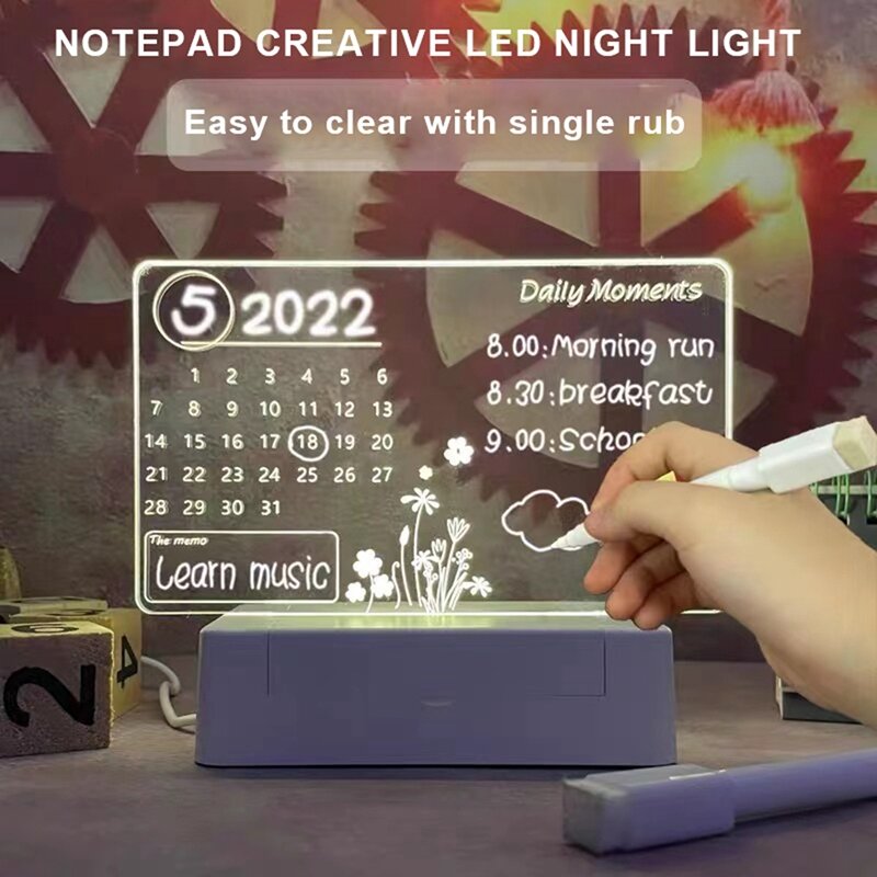 Nota Placa com Caneta para Decoração, Creative LED Night Light, USB Message Board, Holiday Lamp, Presente