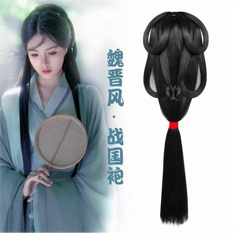 Китайская антикварная сумка Hanfu для париков, полная нить для волос, ложка для спины, древний аксессуар для головного убора, черные парики для женщин, высокий пучок волос