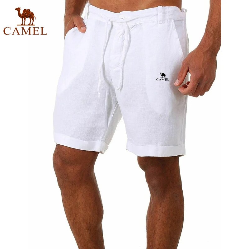 Celana pendek renda Linen pria baru untuk musim semi dan musim panas, celana kapri olahraga santai dan kebugaran Linen warna polos bersirkulasi