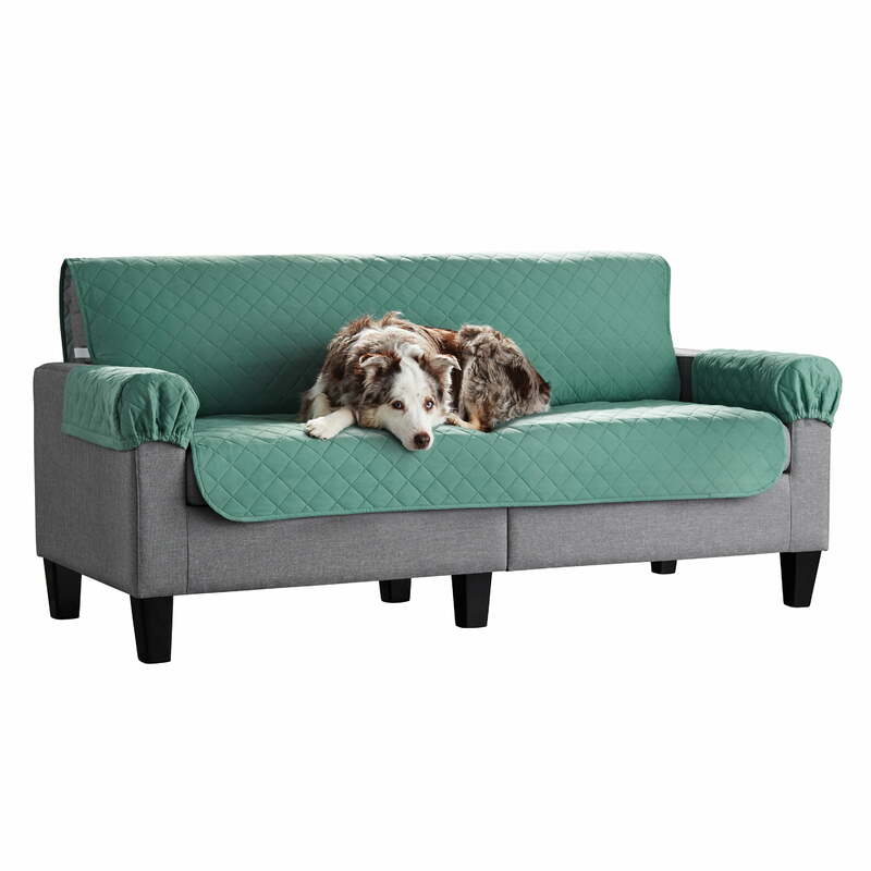 Mainstays-Protector Reversible de tela acolchada para muebles de sofá, 3 piezas, gris y verde salvia