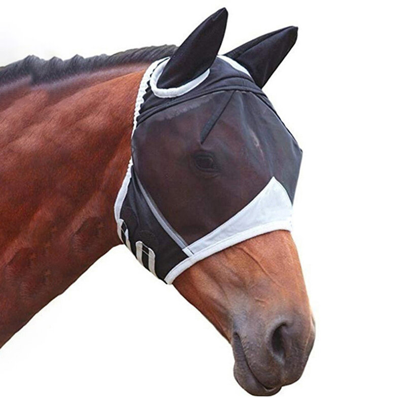Masker kuda, Pelindung muka kuda Anti nyamuk serangga Anti lalat bernapas elastis rajutan jala melindungi perlengkapan berkuda