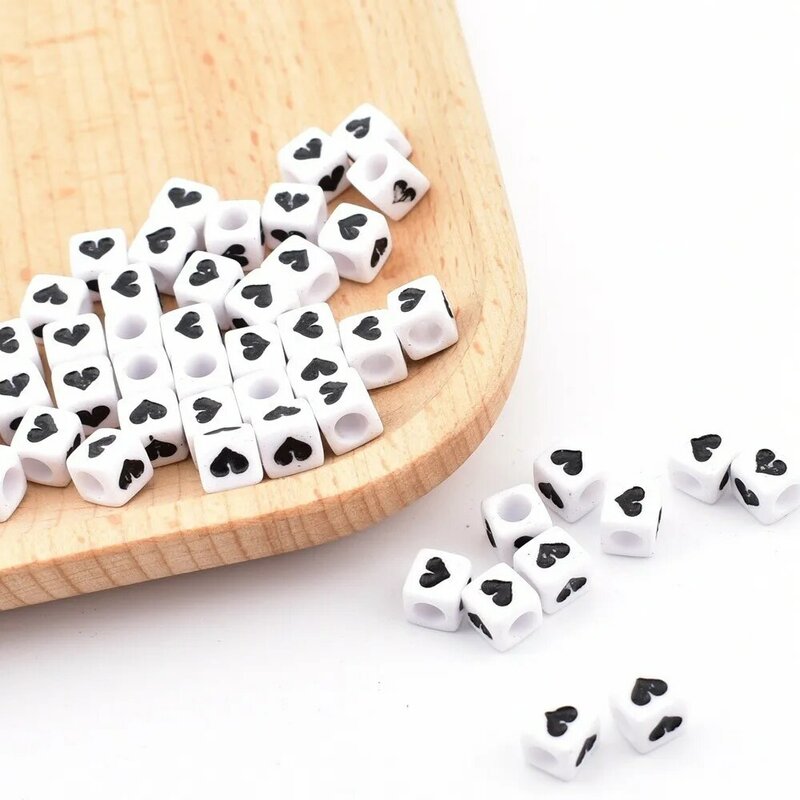 50pcs/lot 6*6*3mm DIY Acrylic letter beads Square white background black love beads for jewelry making