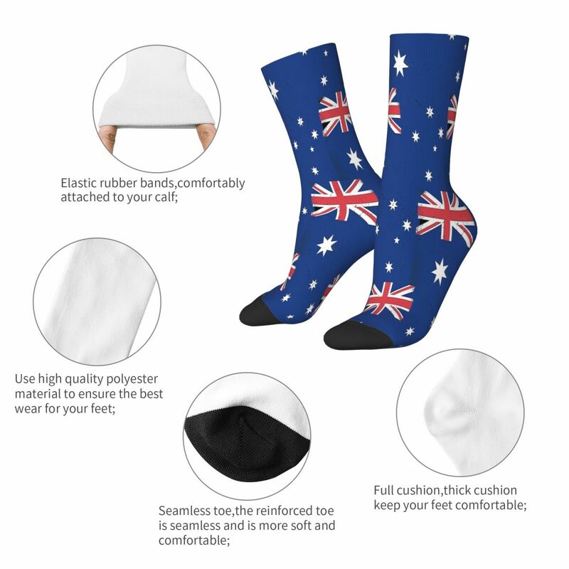 Australian National ลายธงถุงเท้าชายบุรุษสตรีฤดูใบไม้ร่วงถุงน่องโพลีเอสเตอร์