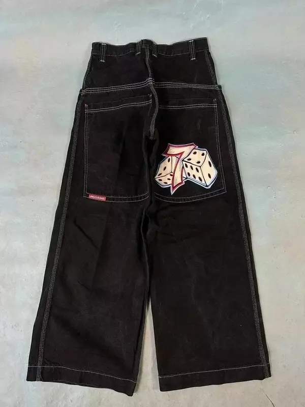 Y2K workowate dżinsy JNCO streetwear Goth wyszywany wzór dżins wysokiej jakości Harajuku Hip Hop mężczyźni kobiety luźne oversize Jeans men