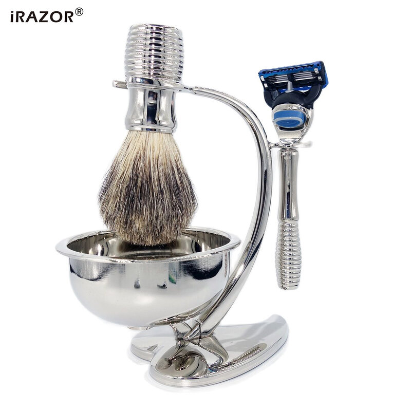 Уникальная мужская 5-слойная бритва iRAZOR с чашей для бритья и кисточкой из барсука набор инструментов для ухода за бородой подарок набор для мужчин