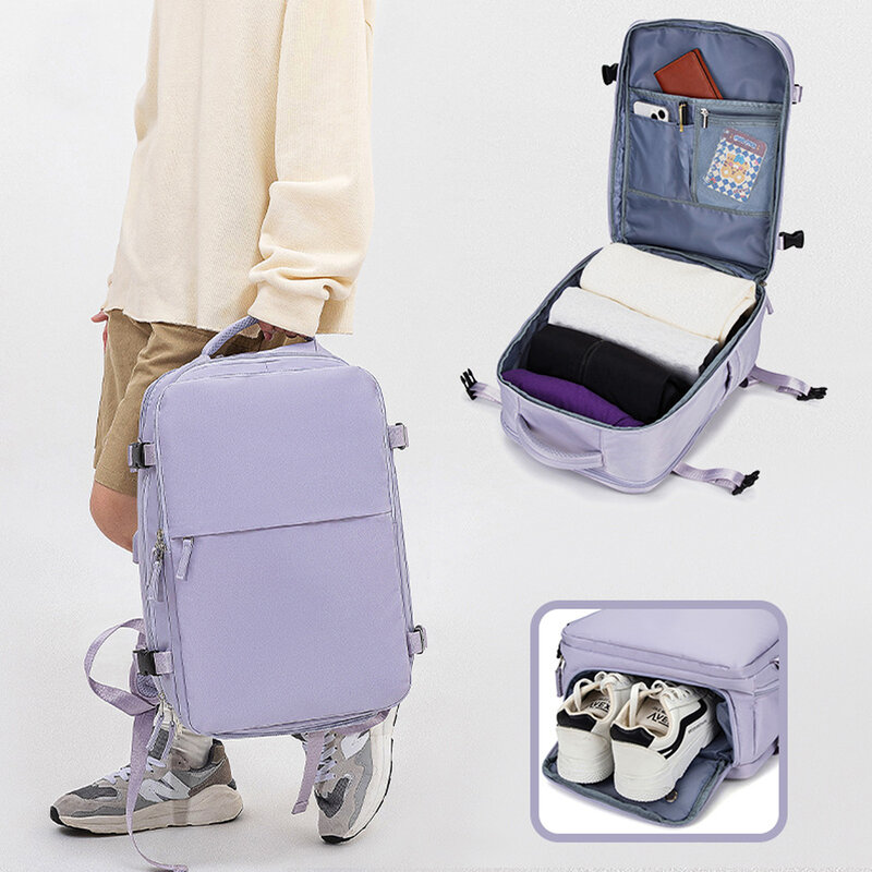 女性用防水ラップトップバックパック,USB充電ポート付きスクールバッグ,旅行,靴コンパートメント,15インチ
