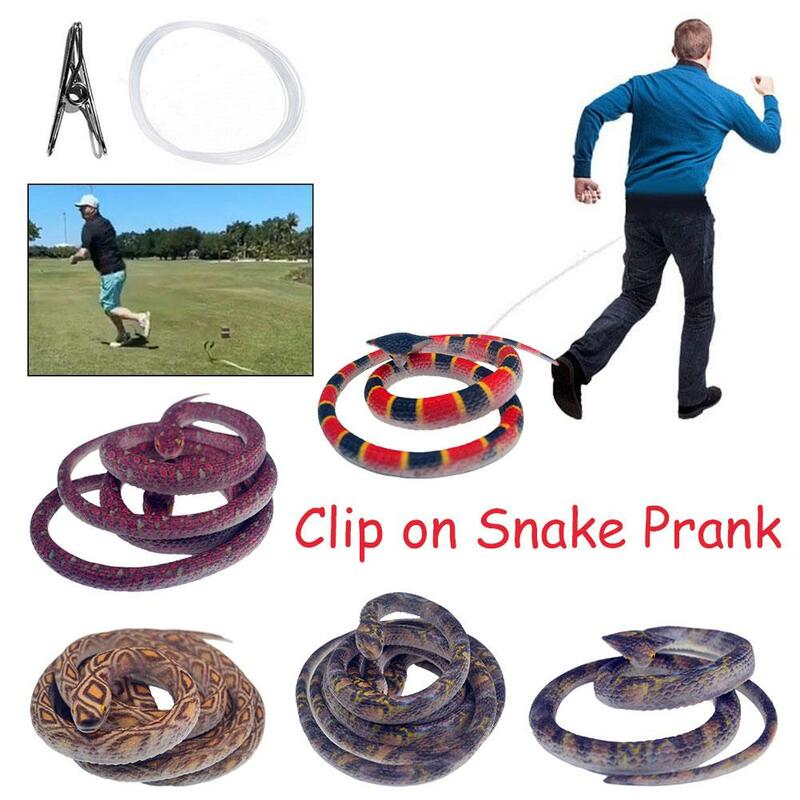Mainan lelucon ular mainan lelucon ular palsu mainan ular simulasi dengan tali dan klip untuk pengaturan mudah Dekorasi Rumah Hantu silikon