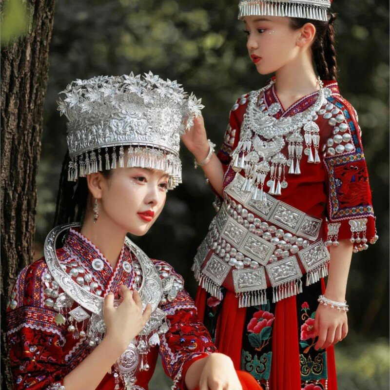 Miao kostum panggung Tujia orang tua anak, pakaian fotografi khusus baru