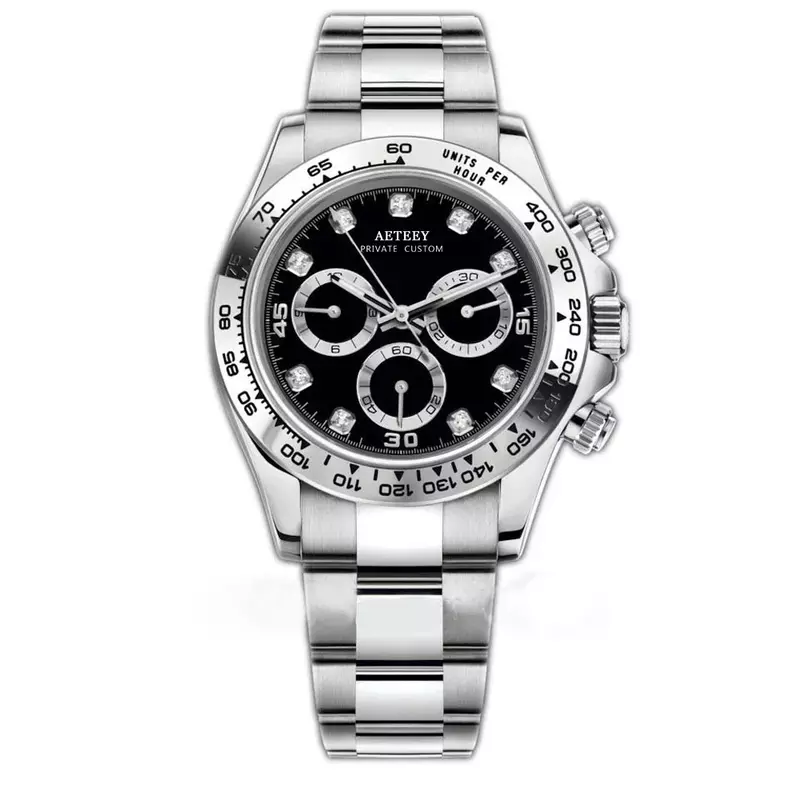 Relógio de pulso mecânico automático impermeável masculino, safira cristal, aço inoxidável, macho, luxo