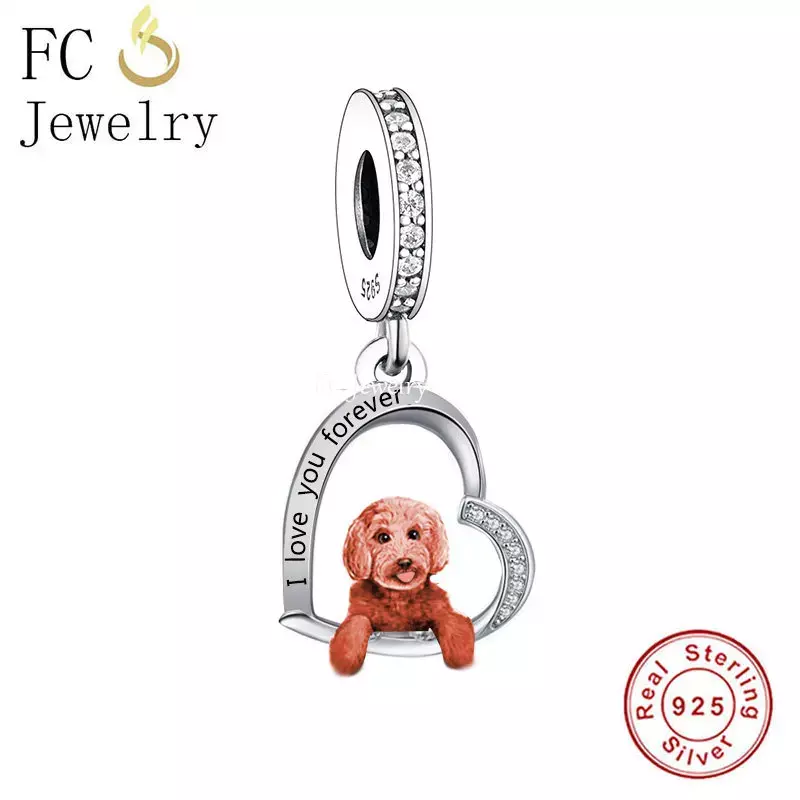 FC Jewelry Fit Original Charm Bracelet 925 Silver Sweet Puppy Yorkshire Schnauzer Pomerania Dog Bead For Making Women Berloque