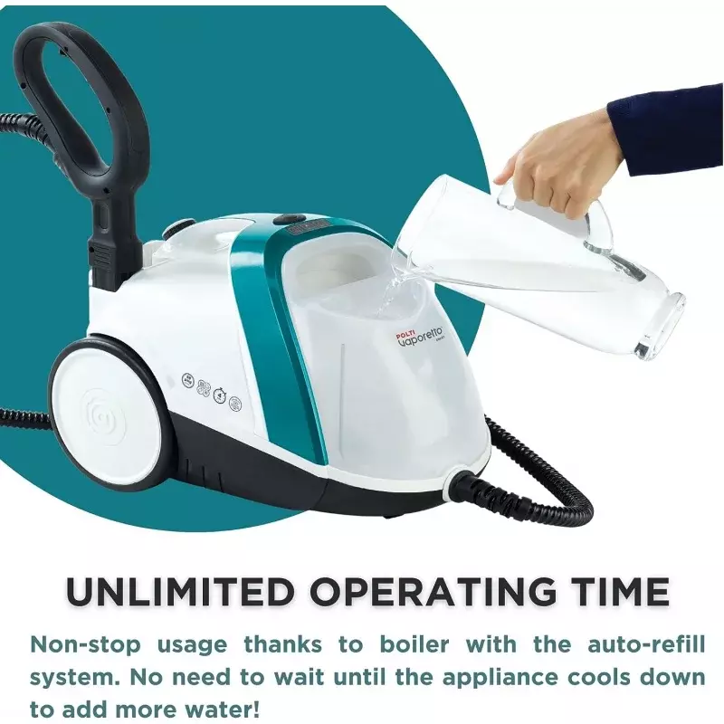 POLTI Vaporetto Smart 100 Steam Cleaner with Continuous Fill, Sanitize and Clean Floors, Carpets and Other Surfaces - Adjustable