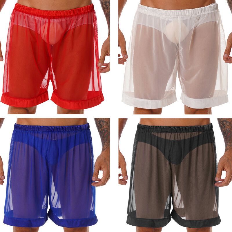 Men's Lingerie Mesh Sheer Loose Fit Boxer Shorts Male Underwear Transparent Underwear Swimming Trunks Summer Thin Beachwear