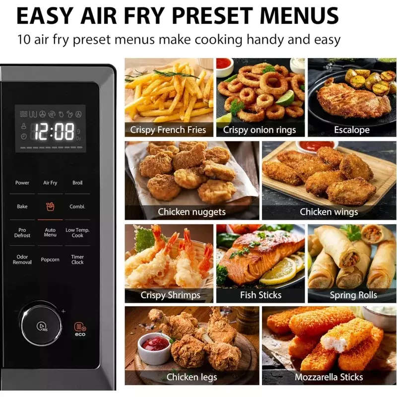 TOSHIBA Air Fryer Combo 8-in-1 Oven Microwave, konveksi, Broil, penghilang bau, fungsi Mute, memori posisi 12.4"
