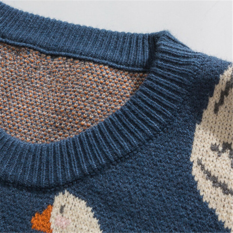 Knitted Sweaters for Men Clothing Hip Hop Duck Jacquard Pullovers Harajuku Casual O-Neck Men's Streetwear Autumn Loose Knitwear