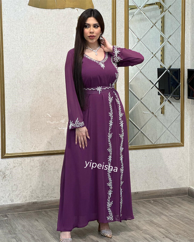 Jiayigong-vestido Midi con cuello en V para mujer, Jersey con cuentas de celebridad, línea A, a medida, para ocasiones, es Arabia Saudita