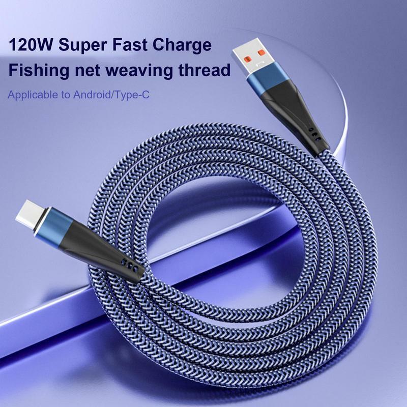 Cable de carga tipo C de nailon trenzado para teléfono móvil, Cable de datos de carga rápida para coche, 120W, 10A, para Smartphone