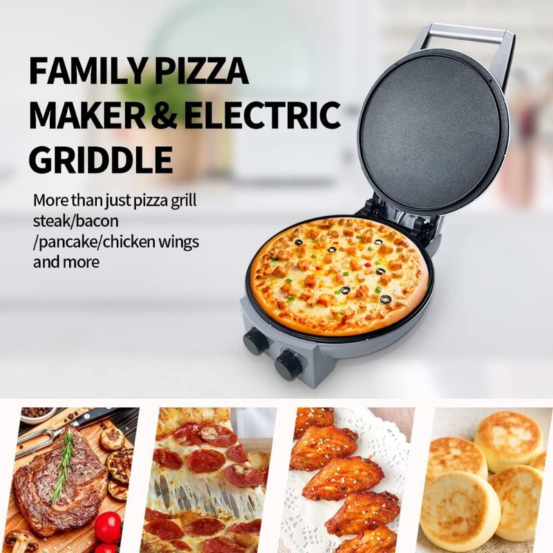 HeHoGoGo Electric Pizza Maker Countertop Pizza Cooker for Home Non-Stick Calzone Cooker Adjustable Temperature Control 1500W