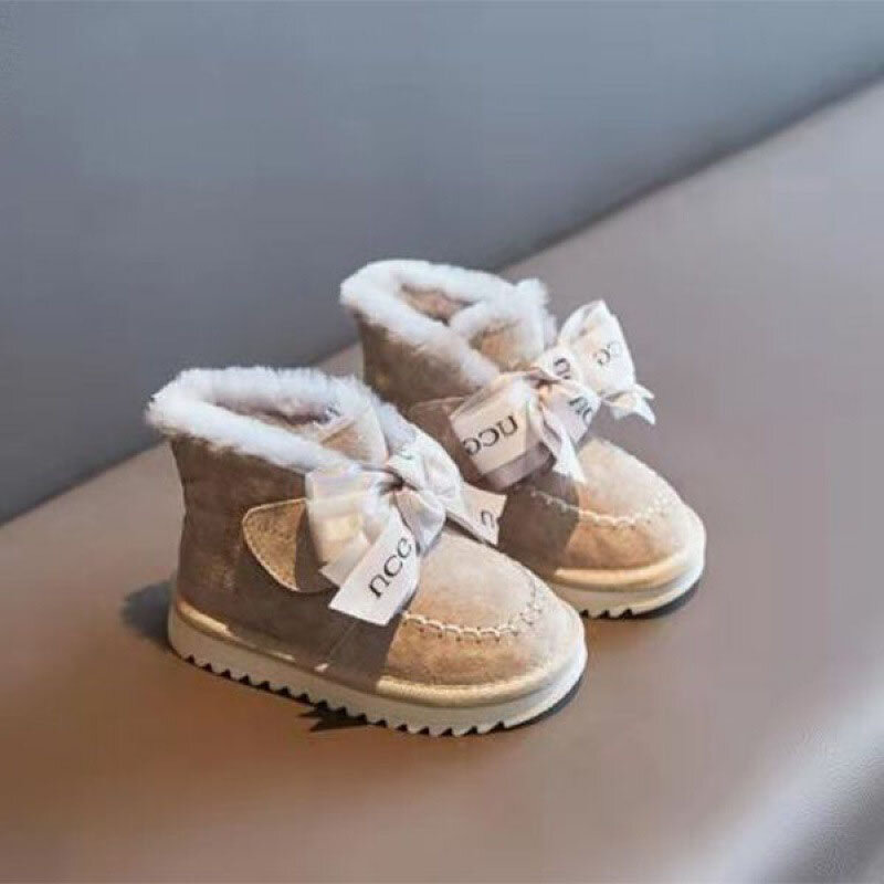 Winter 2022 Mädchen Schnee Stiefel Plus Samt Warme Baumwolle Stiefel Baby Verdickt Bogen Prinzessin Kurze Stiefel