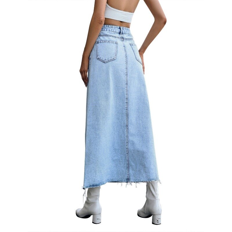Falda de mezclilla de línea a delgada y versátil de cintura alta de tendencia informal Vintage