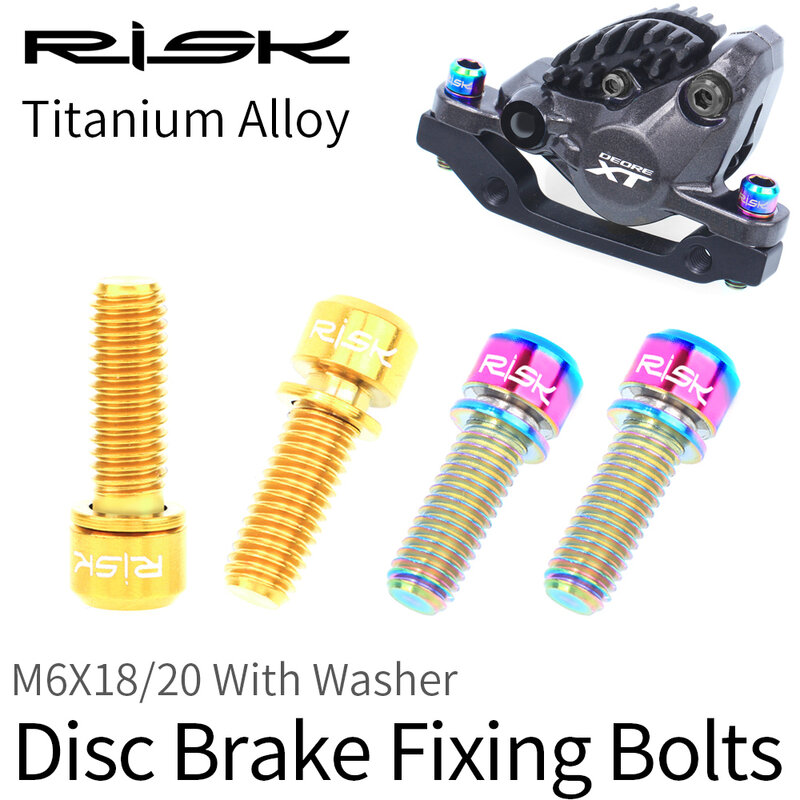 RISK-pernos fijos de freno de disco para bicicleta de montaña, pinza de titanio con arandela, accesorios de ciclismo, 4 piezas, M6x18/20mm