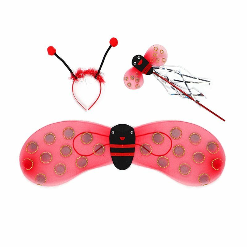 4ชิ้น/เซ็ตเด็ก Fairy ชุดเครื่องแต่งกาย Ladybird Bee Glitter น่ารักปีกลาย Tutu Wand Headband แต่งตัวฮาโลวีนชุด