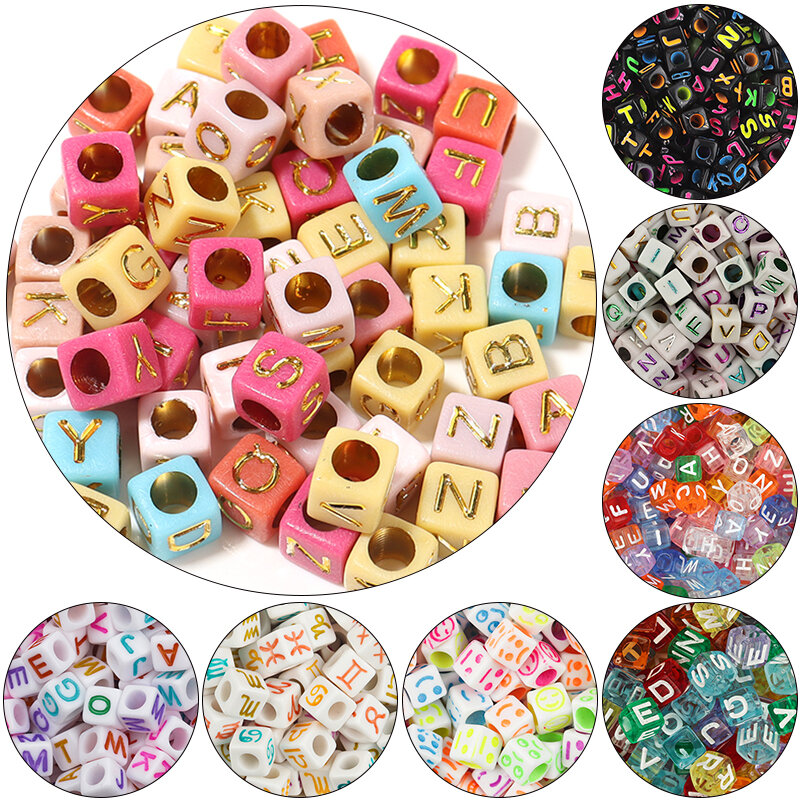 100Pcs/Lot Trendy  Acrylic Square Alphabet Beads Large Hole Letter Loose Spacer Bead Jewelry Handmade Bracelet Making Supplies