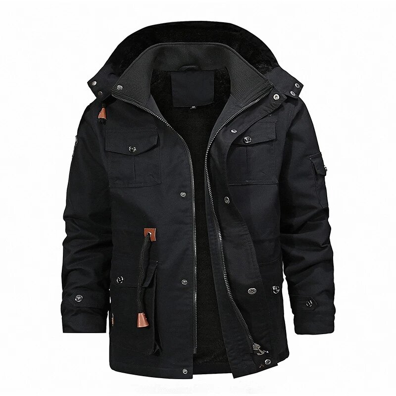 남성용 두꺼운 따뜻한 카고 재킷, 플리스 코튼 파카, 멀티 포켓 캐주얼 전술 육군 후드 재킷, 겨울
