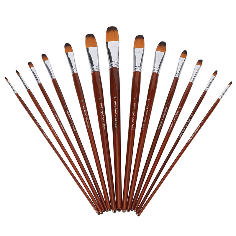 Set di 13 pennelli rotondi Filbert, pennello artista per olio acrilico acquerello Gouache artista Nylon sintetico