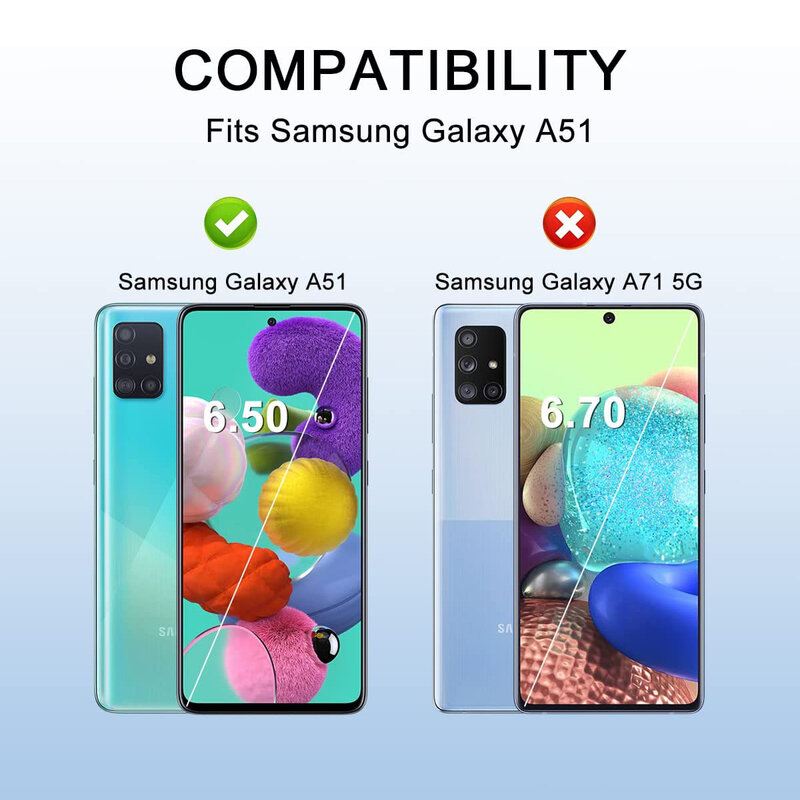 2/4 pezzi di vetro temperato per Samsung Galaxy A51 pellicola proteggi schermo in vetro