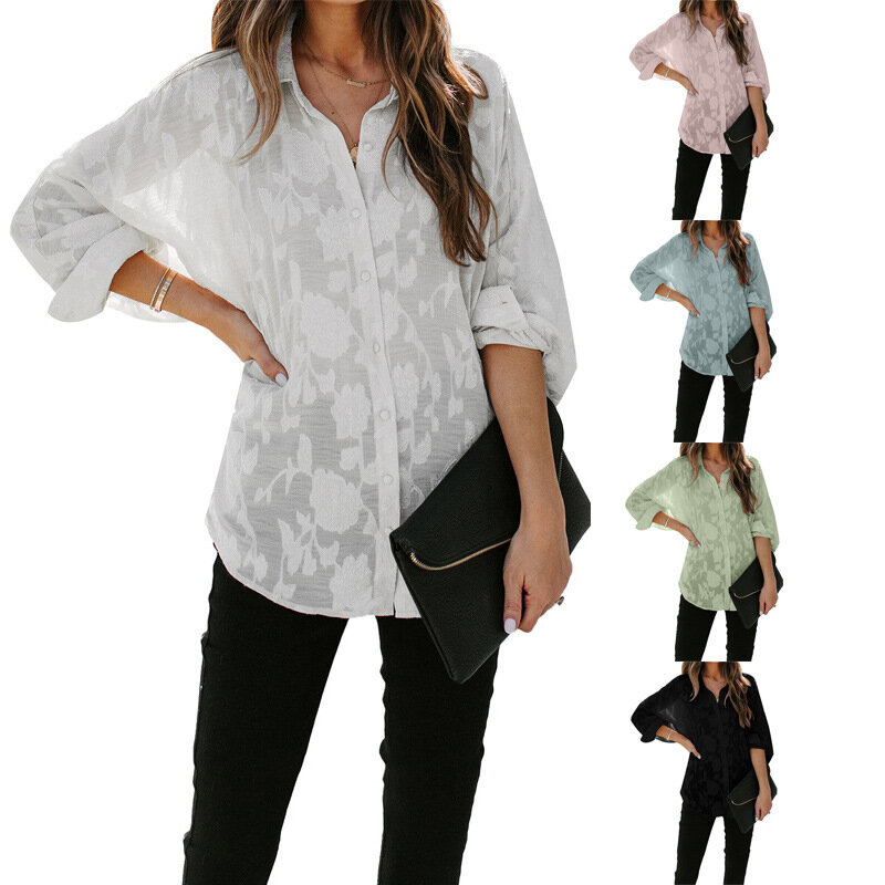 Chemise unie à manches longues pour femmes, chemise à revers, chemise de rue décontractée, t-shirt femme, mode printemps et été, nouveau