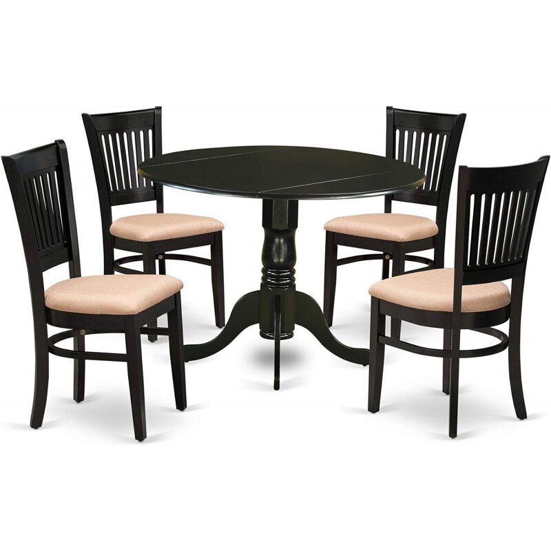 East West Furniture Dublin 5 Piece Dining Set for 4 Includes a Round Kitchen Table with Dropleaf and 4 Linen Fabric Upholstered