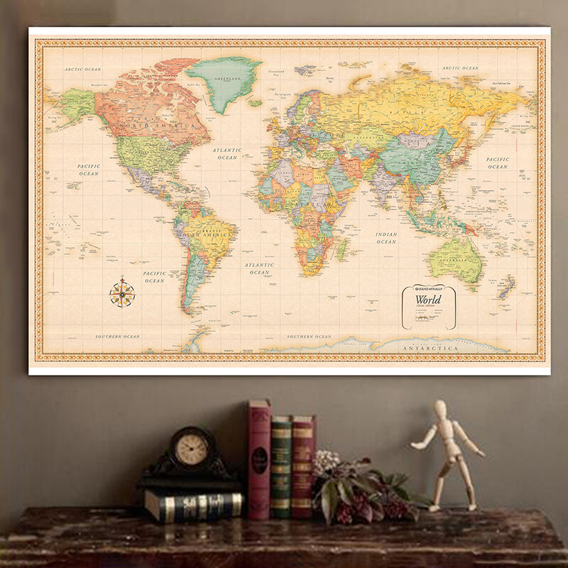 120x80cm World Map Classic Edition Non-woven Vinyl Spray Map Without National Flag Poster and Prints for Home Office Supplies