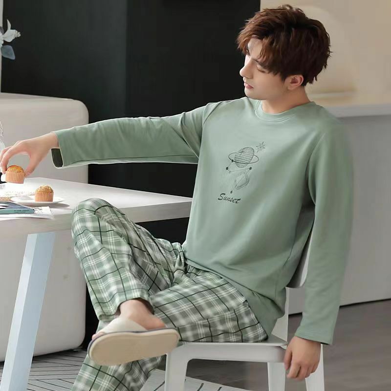 New Arrival Pajamas Men's Cotton Long-sleeved Striped Spring and Autumn Men's Teen Winter Homewear 2-Piece Suit