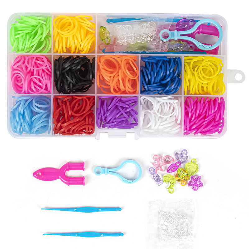 1 kotak Set pita tenun warna-warni Kit pembuat Gelang DIY kreatif kalung kepang karet gelang kerajinan mainan membuat perhiasan Aksesori