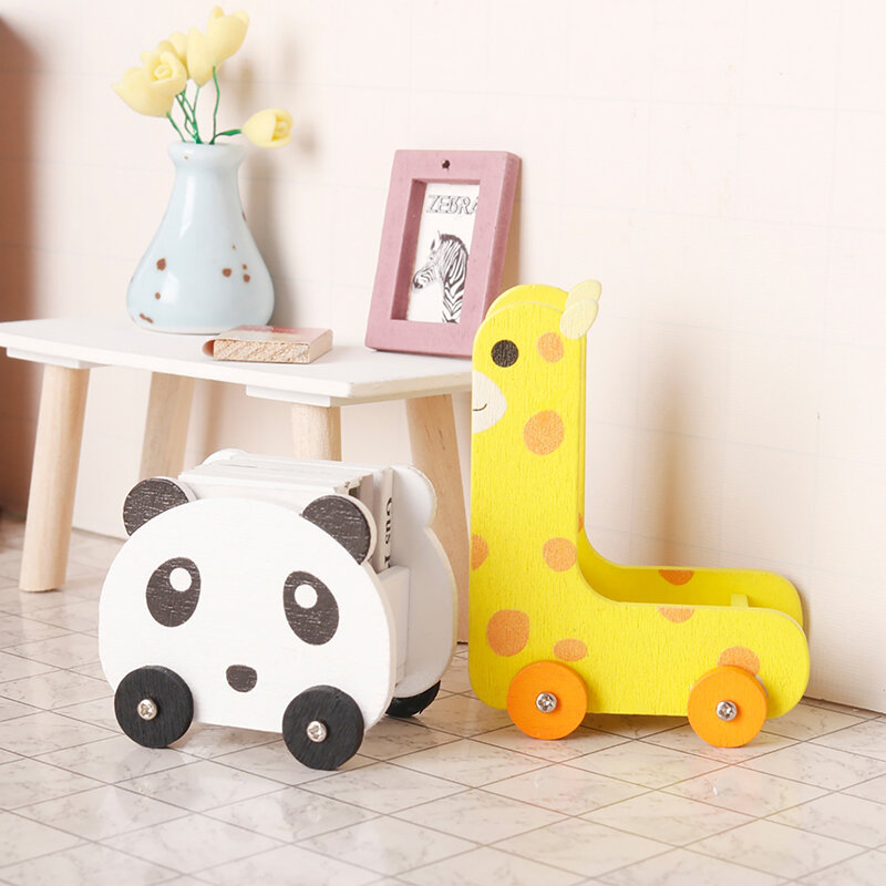 Antike Puppenhaus Miniatur Panda Trolley Giraffe Lager regal Modell Möbel Dekor Spielzeug Puppenhaus Zubehör