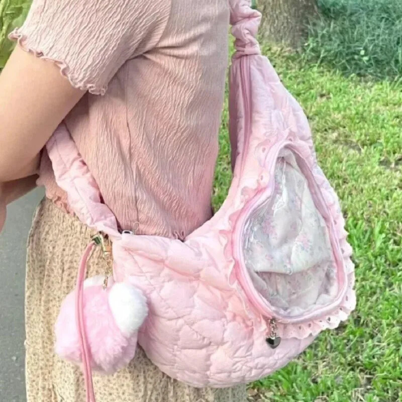 Fox Love Cloud Lace Itabag New Farm Cloud Cute Bag Transparent Millet Underarm Bag Pleated Crossbody Large Capacity Dumpling Bag