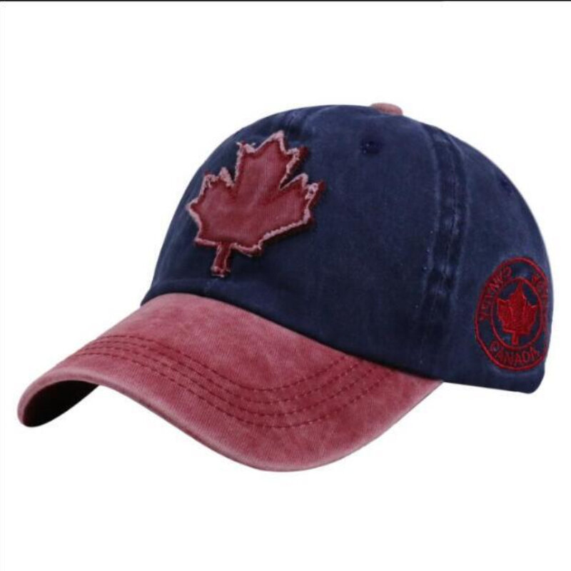 Unisex Washed Canada Baseball Cap, Maple Leaf Bordado, Proteção solar ajustável, Snapback Caps para esportes, caminhadas, chapéus de golfe