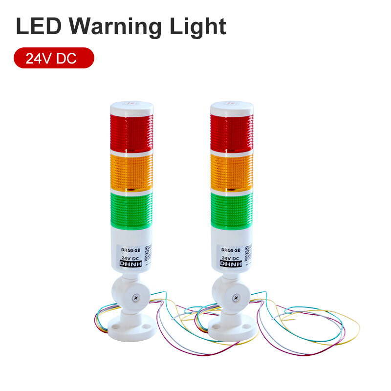 LED Senyap Industri Merah Kuning Hijau Menara Sinyal Lampu Peringatan 24V Perangkat Alarm Diputar 180 Mesin Lampu Indikator