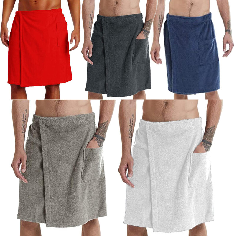 Toalla de baño mágica usable para hombre, falda de ducha masculina, pantalones de dormir Sexy, pijamas, falda de baño de lana de Coral con bolsillo
