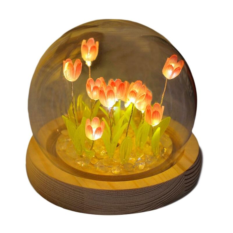 Luz nocturna de tulipán para dormitorio, materiales de luz de ambiente con cúpula LED, decoración de noche para dormitorio DIY, regalo de vacaciones de aniversario