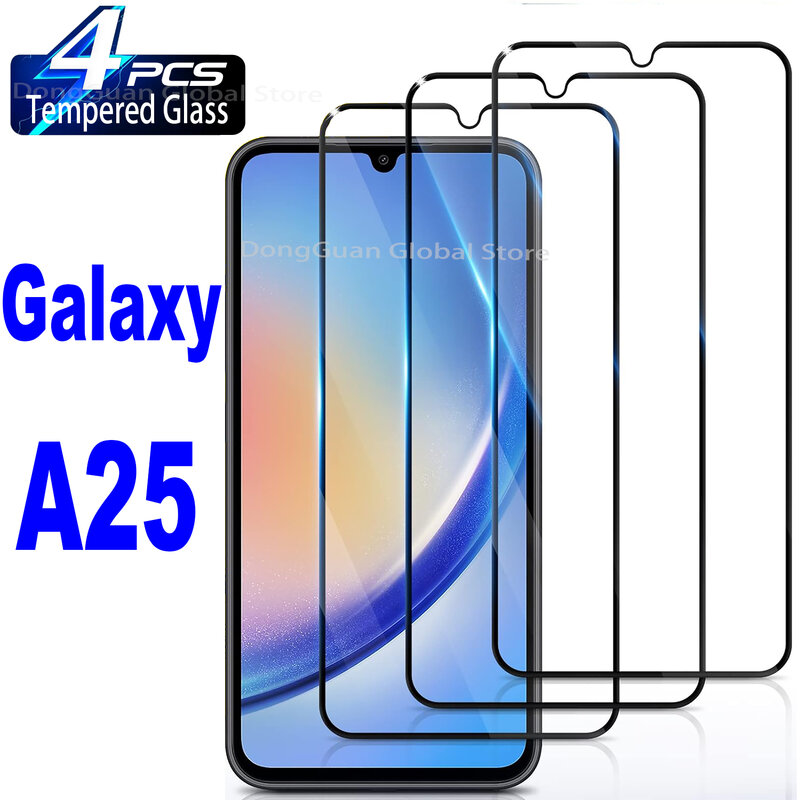 Kaca Tempered Samsung Galaxy A25, 2/4 buah penutup penuh kaca Tempered untuk Samsung Galaxy A25 5G kaca pelindung layar balistik
