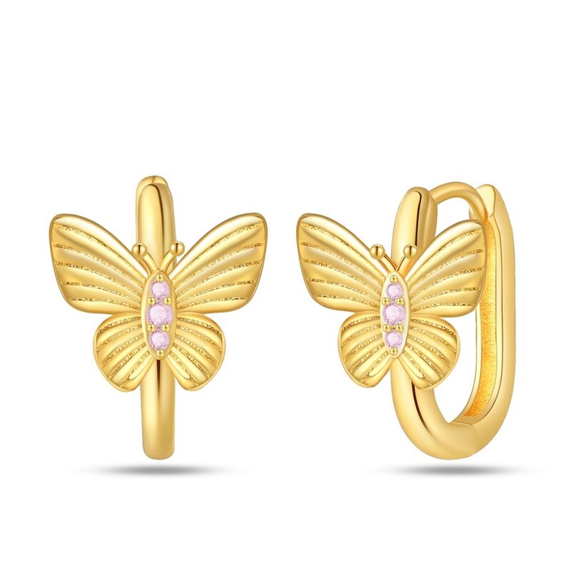 Sparkling 925 Sterling Silver Gold Butterfly Earrings For Women's Birthday Party Fashion Jewelry Gift