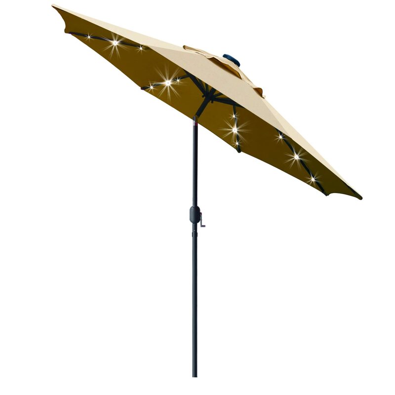 9' Solar LED Lighted Patio Umbrella with 8 Ribs/Tilt Adjustment and Crank Lift System (Light Tan)