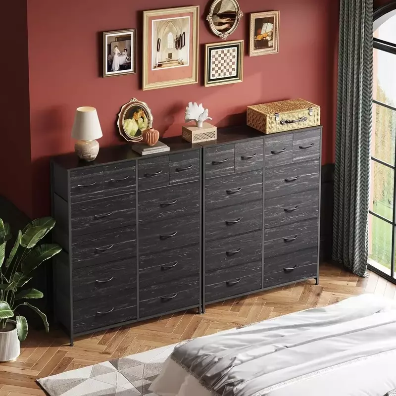 Steel Frame Dressers for Bedroom Furniture Fabric Storage Dresser With Storage Drawers Vanity Desk Closet Makeup Table Wood Top