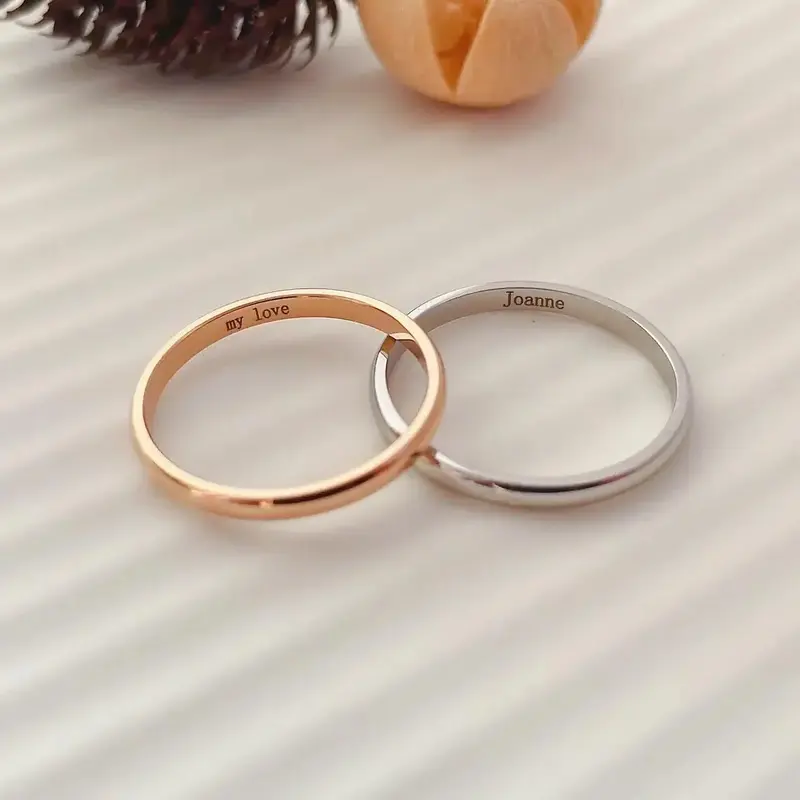 2 مللي متر شخصية خاتم مخصص اسم محفورة تنسيق دائري قوس التيتانيوم الفولاذ المقاوم للصدأ خاتم زوجين خاتم الذكرى هدية