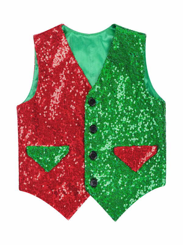 Детский Рождественский костюм для мальчиков, жилет с цветными блоками и блестками, жилет для хора и джазовых танцев, на Рождество, Новый Год, фотосессия, Одежда для танцев и представлений