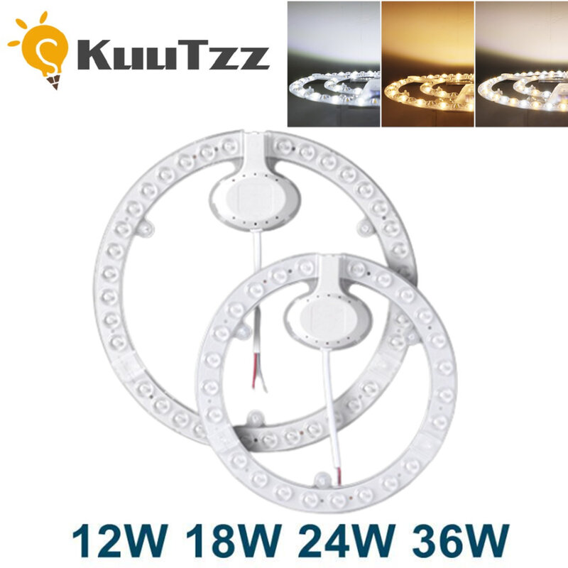KuuTzz-Panneau Circulaire LED SMD2835, 36/24/18/12W, Plafonnier Rond AC 220V, Remplace les Mèches à T-shirts d'Massage