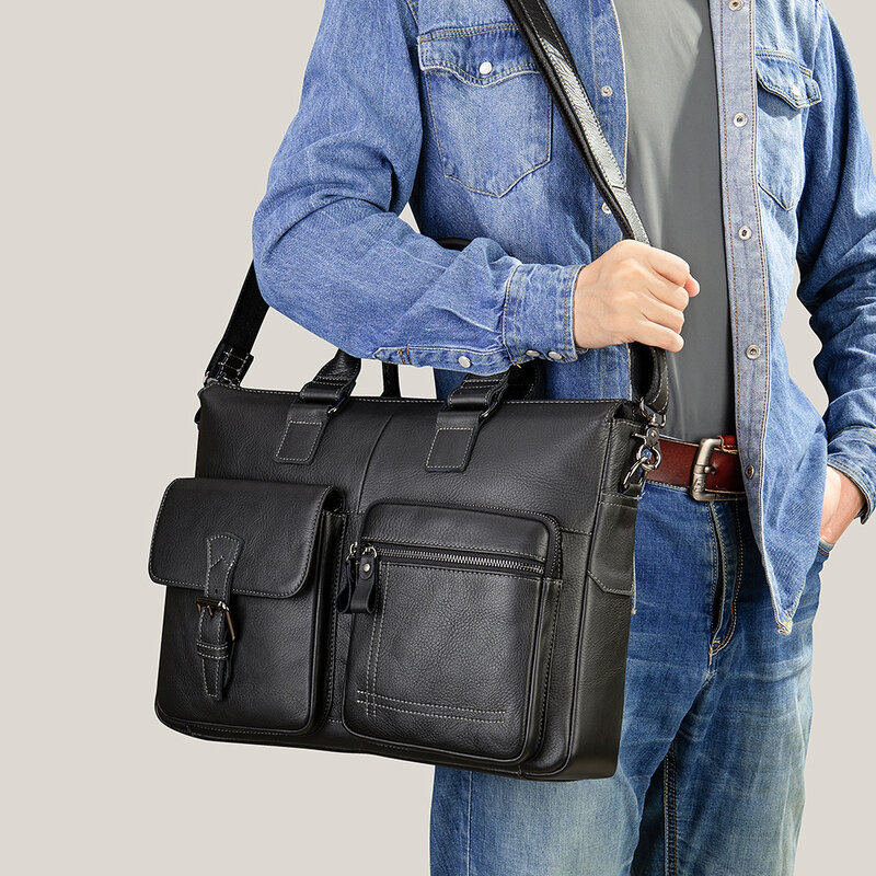 Men's Bag Genuine Leather Men Briefcase Handbags For 15.6" Laptop A4 Male Shoulder Messenger Business Crossbody