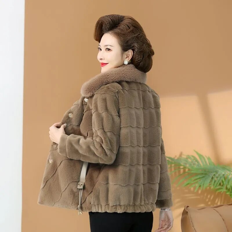 Высококачественная женская зимняя меховая куртка для матери среднего возраста Толстая стеганая теплая короткая шуба из искусственного меха норки элегантная женская шерстяная Верхняя одежда 5XL