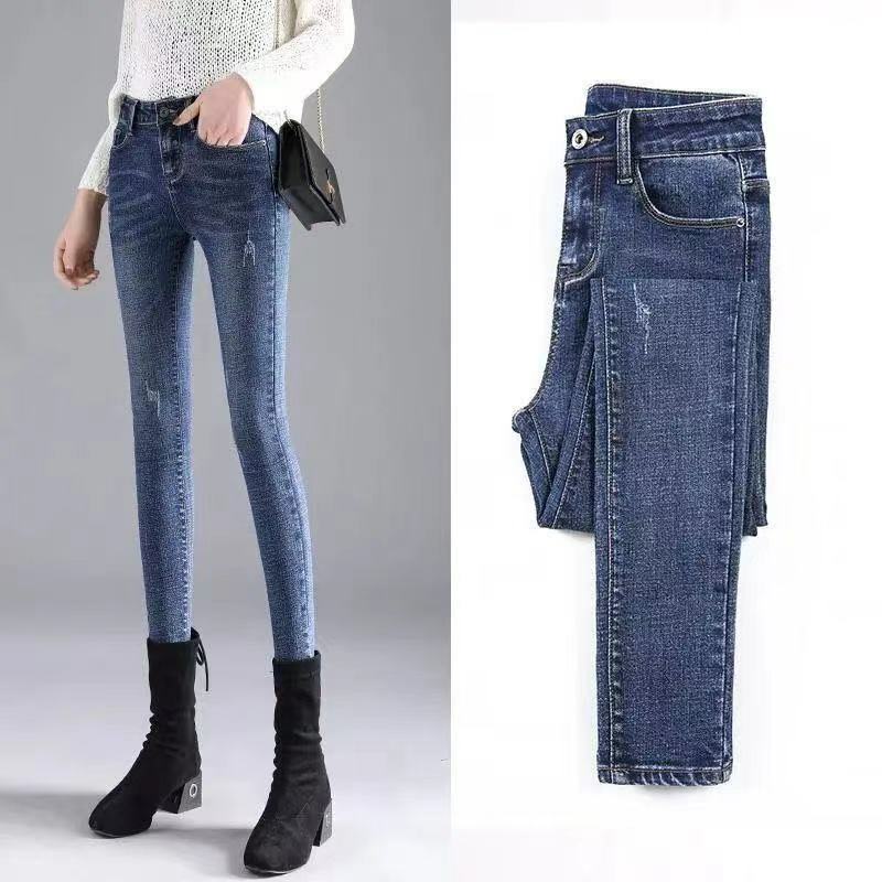 Jeans jeans skinny de cintura alta feminina, calça lápis elástica feminina, roupas apertadas, slim fit, casual, outono, PTKPCC, novo